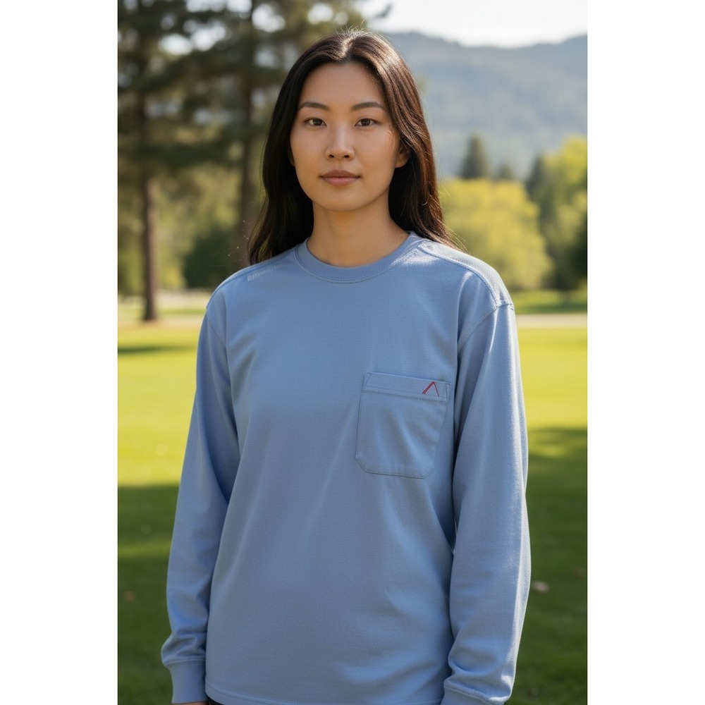New Bulwark Womens Flex Knit Long Sleeve T Shirt Blue XL FR Pocket‎